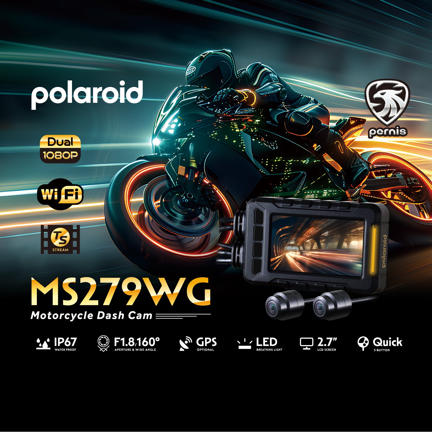 Polaroid MS279WG Motorcycle Dash Cam