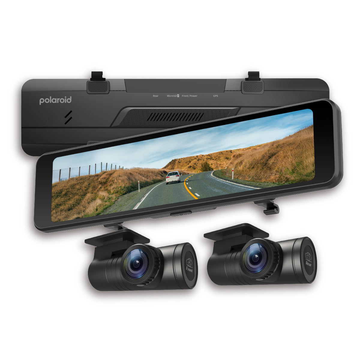 Polaroid T1222 Dual External Pull Electronic Rearview Mirror Car Dashcam